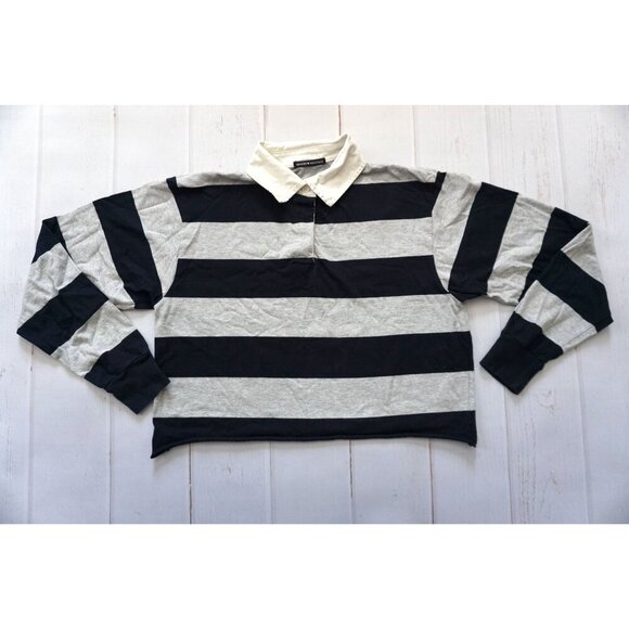 Brandy Melville Tops - Brandy Melville Striped Rugby Long-Sleeve Polo Shirt Navy/ Gray - Size O/S